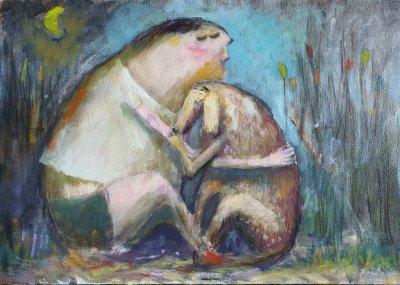 Zanoćili u šumarku, 51x36,ulje ma platnu ( Galerija Vujadinović) prodato