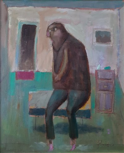 Čovek koji je gledao zid, 45x55 cm,ulje, 500€